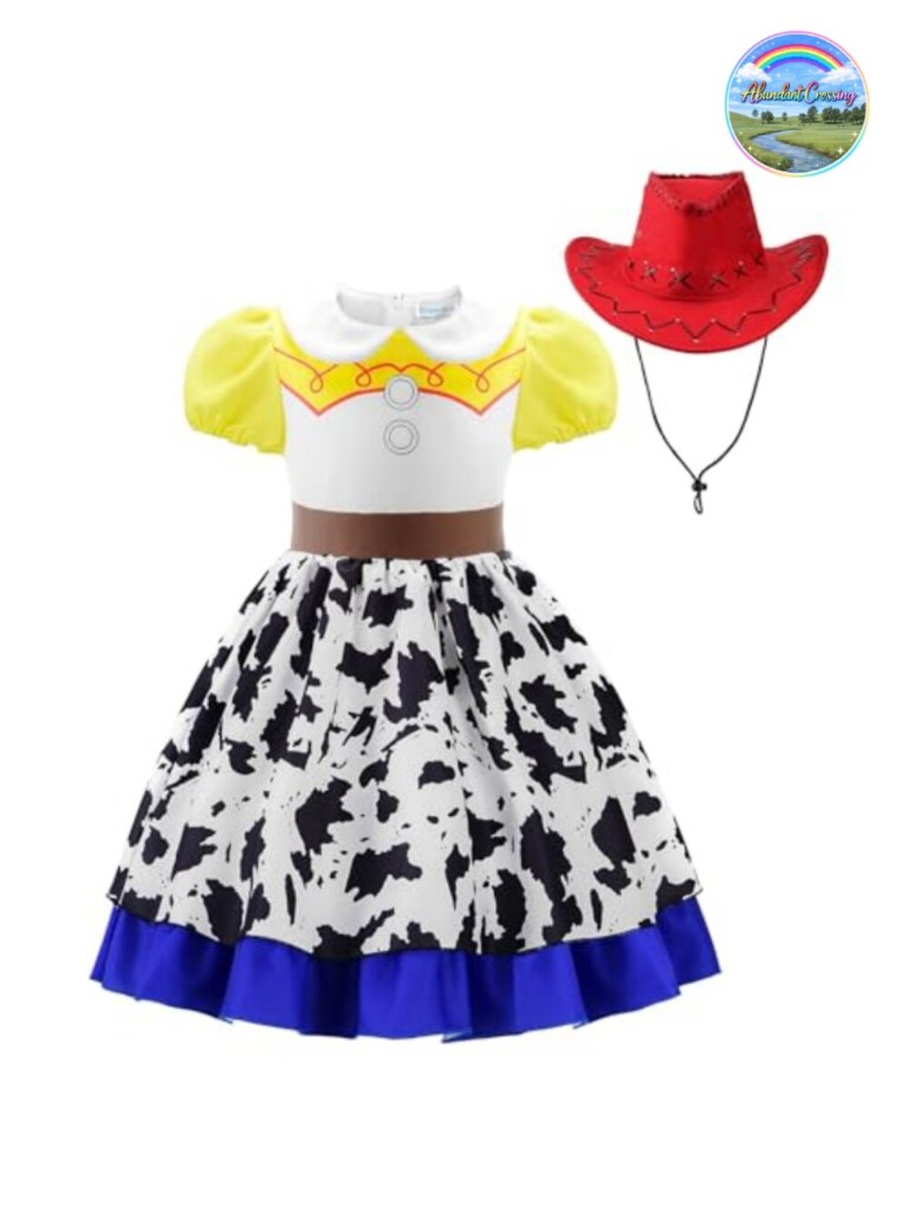 Girls Cowgirl Costume Dress Up Outfit Puff Sleeve Knee-Length